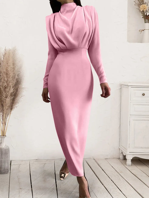 'Zosia' Ruched Turtleneck Dress - Celes Fashion